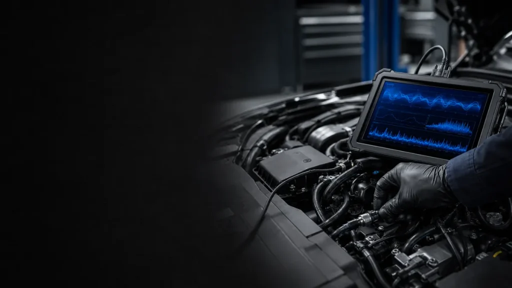 Professional engine diagnostics using advanced scanning equipment at a Braemar automotive workshop
