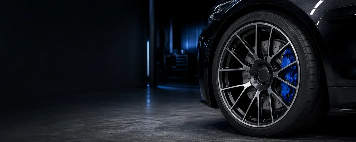Performance alloy wheel with blue brake caliper at ACE Automotive Services