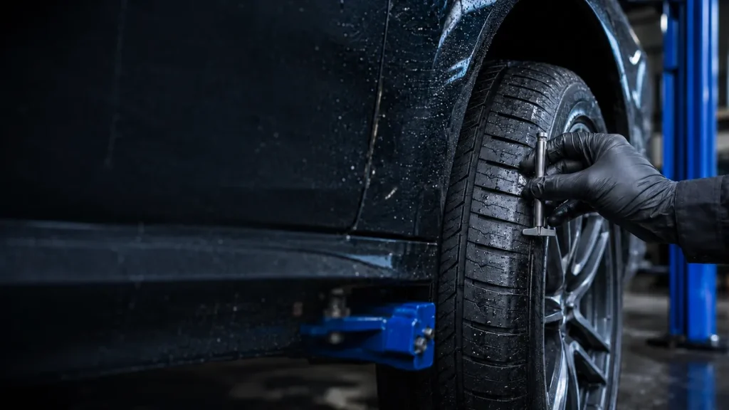 Professional tyre tread inspection for wet weather driving in the Southern Highlands